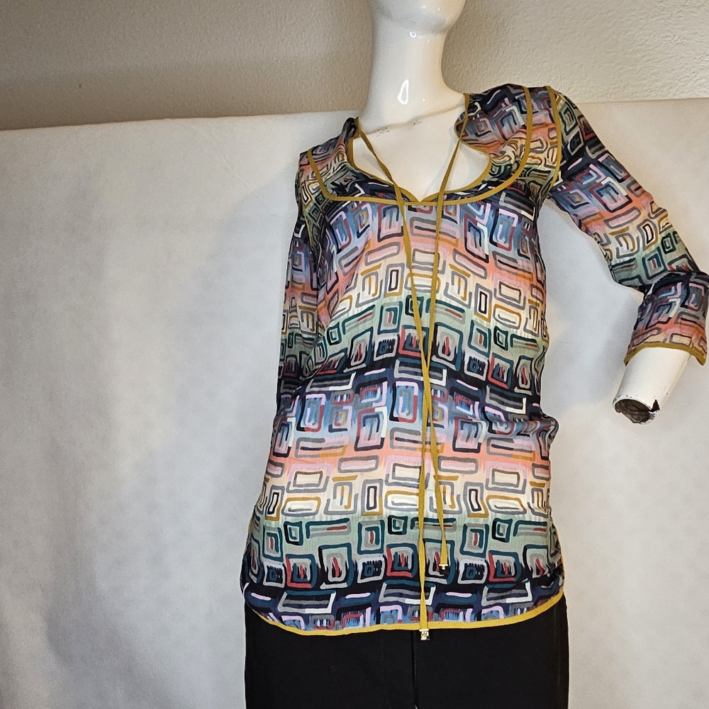 DSQUARED2 Silk Women's ulticolor Geometric Top Made In Italy 38 US Size XS/S